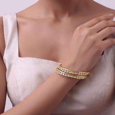 Gold Finish Polki Bangles In Mix Metal - Set of 2
