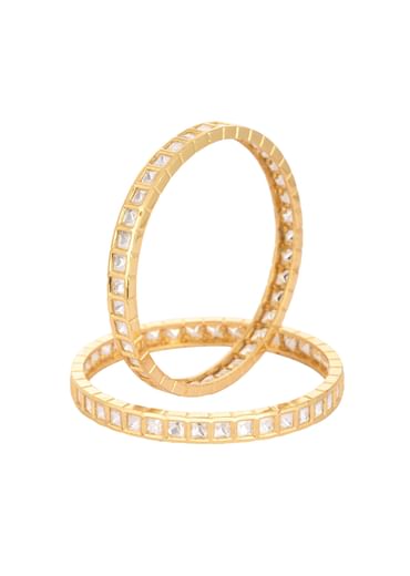 Gold Finish Polki Bangles In Mix Metal - Set of 2