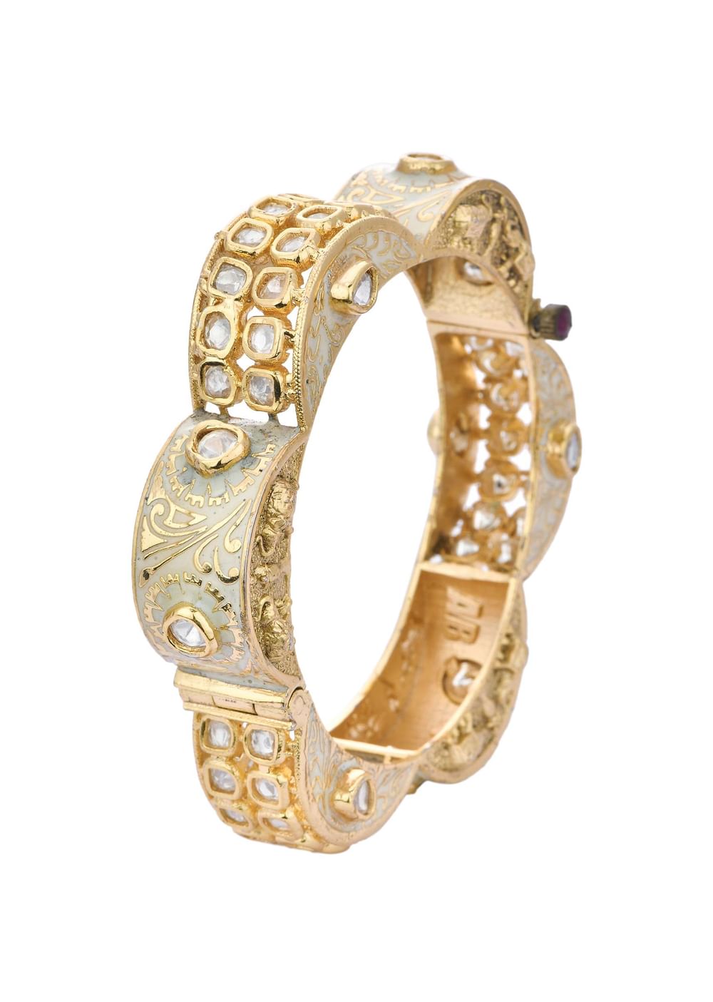 Gold Finish Rajwadi Bangle With Red Stones