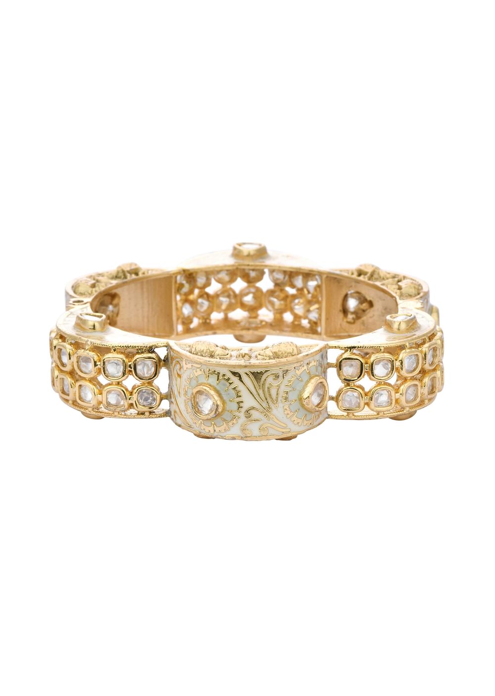 Gold Finish Rajwadi Bangle With Red Stones