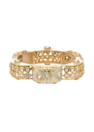 Gold Finish Rajwadi Bangle With Red Stones