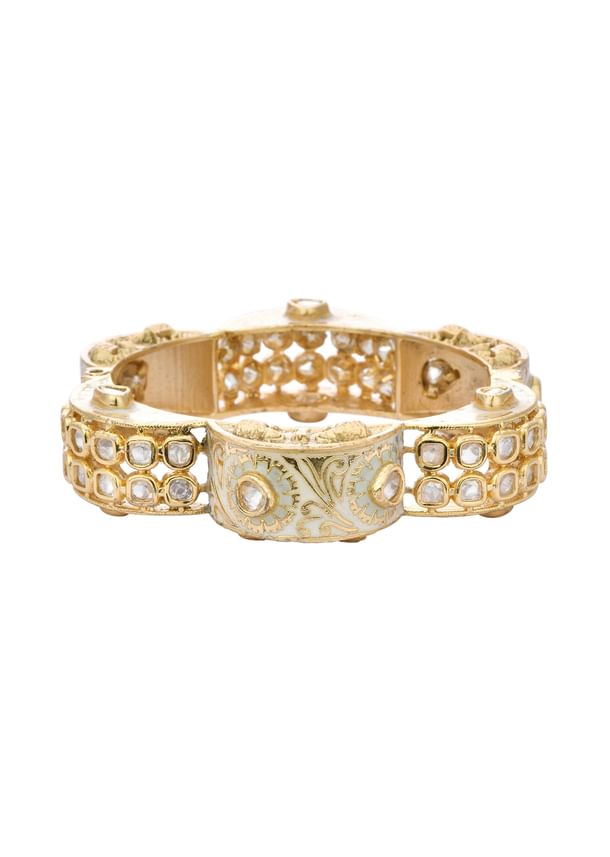 Gold Finish Rajwadi Bangle With Red Stones