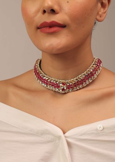 Gold Finish Rajwadi Kundan Polki Choker Set