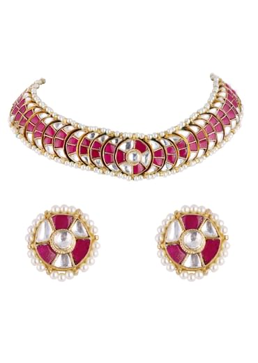 Gold Finish Rajwadi Kundan Polki Choker Set