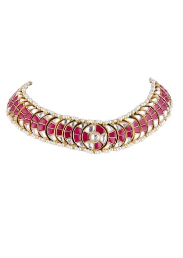 Gold Finish Rajwadi Kundan Polki Choker Set