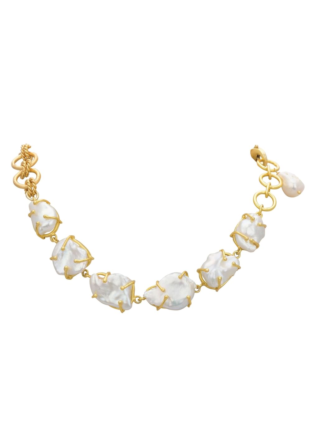 Gold Finish Short Necklace With Mother Of Pearls