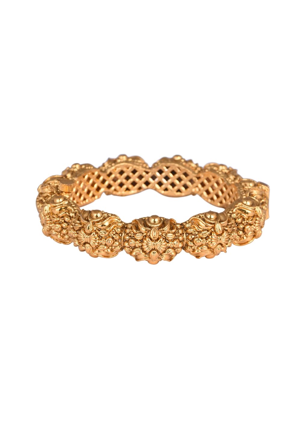 Gold Finish Temple Style Bangle With Carvings