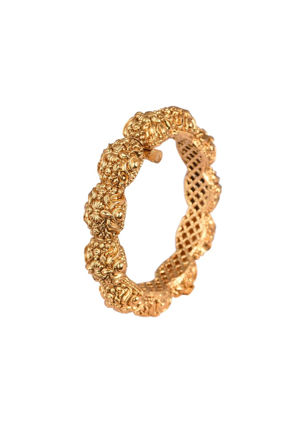 Gold Finish Temple Style Bangle With Carvings
