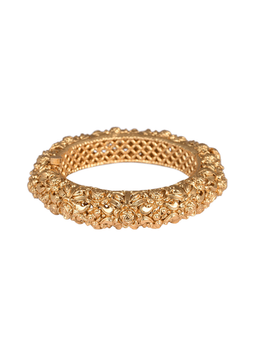 Gold Finish Temple Style Carved Bangle In Mix Metal
