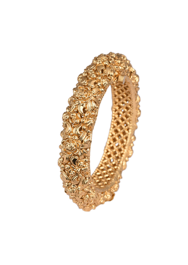 Gold Finish Temple Style Carved Bangle In Mix Metal