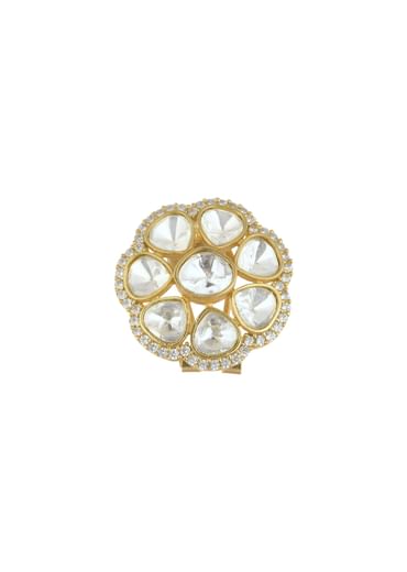 Gold Finish White Polki Studs In Mix Metal