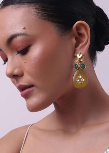 Gold Finish Yellow Kundan Embellished Danglers