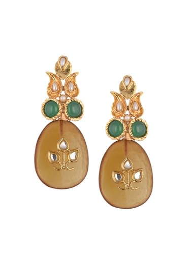 Gold Finish Yellow Kundan Embellished Danglers