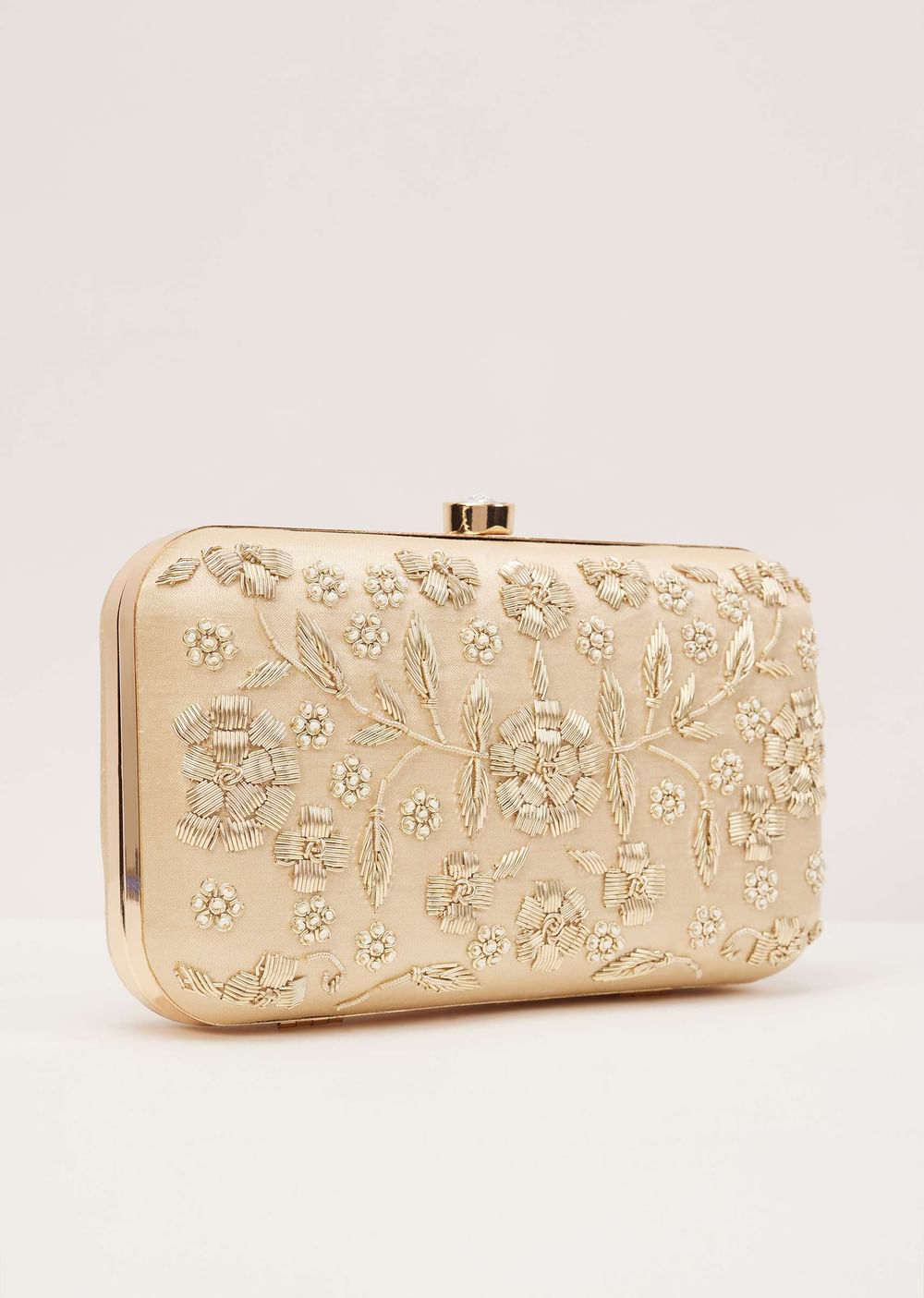 Gold Floral Clutch On Silk Fabric