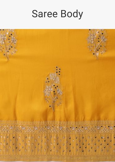 Gold Fusion Yellow Embroidered Saree In Khadi Silk
