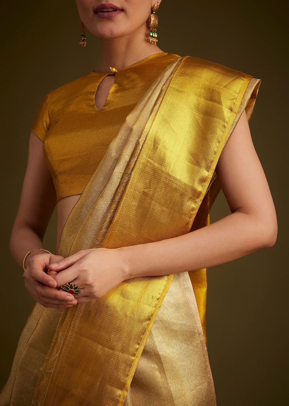 Gold Kanjivaram Silk Saree With Golden Zari Detailing