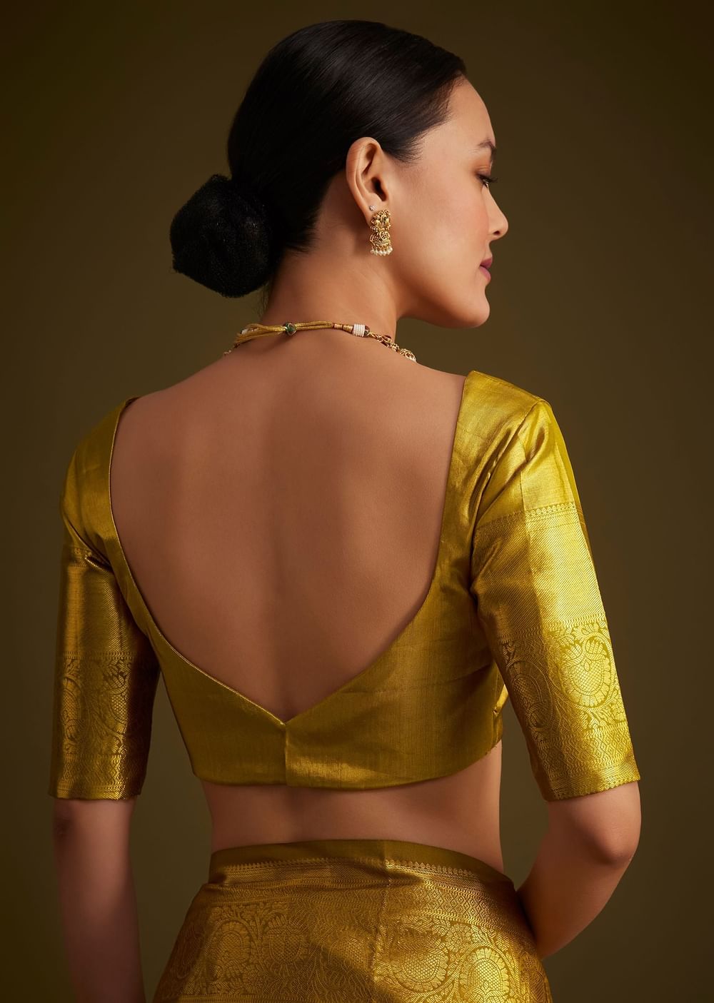 Gold Kanjivaram Silk Saree With Zari Border