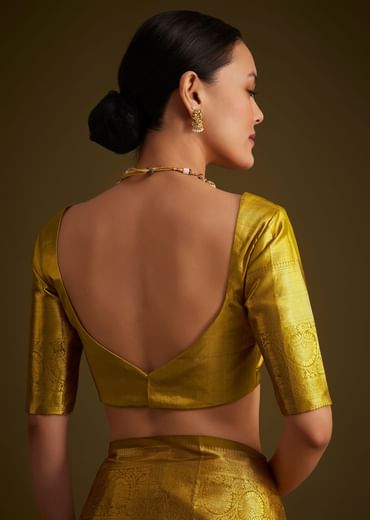 Gold Kanjivaram Silk Saree With Zari Border