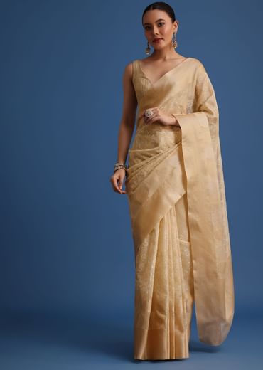 Gold Kota Cotton Resham Embroidered Saree