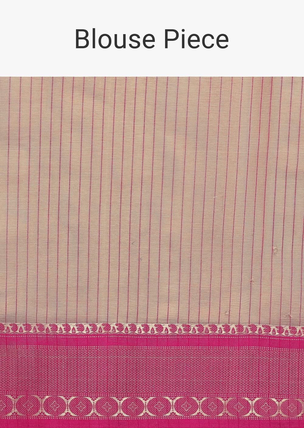 Gold Kota Silk Chanderi Saree With Mirror Detail And Unstitched Blouse Piece