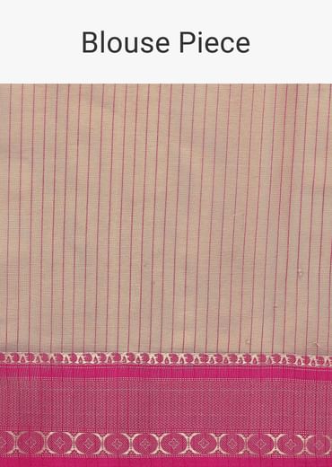 Gold Kota Silk Chanderi Saree With Mirror Detail And Unstitched Blouse Piece