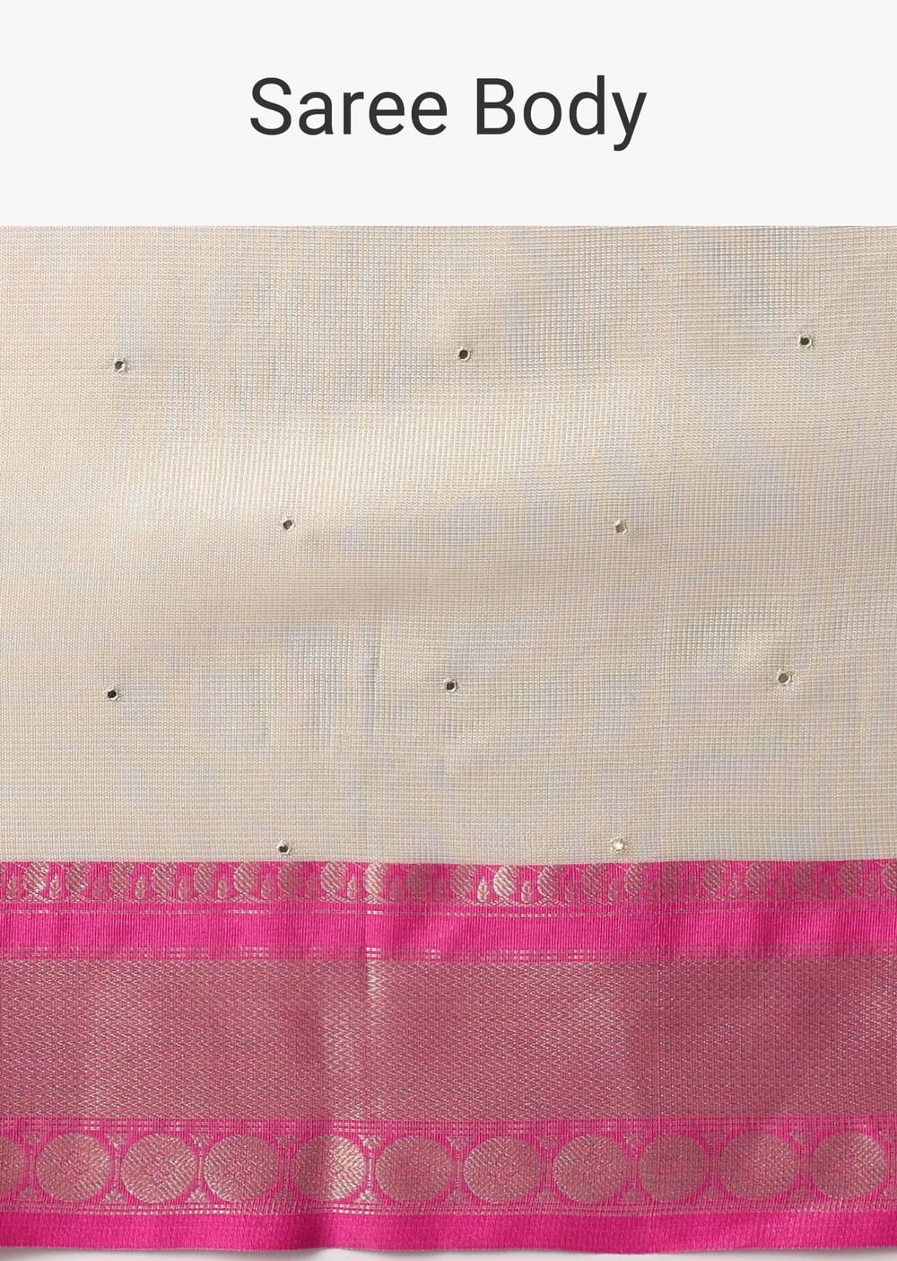 Gold Kota Silk Chanderi Saree With Mirror Detail And Unstitched Blouse Piece