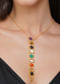 Gold Multi Navratan Lariat Necklace