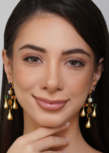 Gold Multi Navratna Earrings