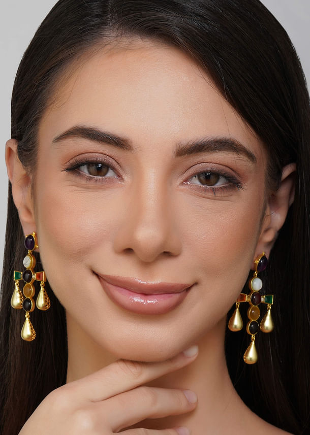 Gold Multi Navratna Earrings Gold Multi Navratna Earrings