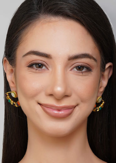 Gold Navratna Stud Earrings With Multicolored Zircon