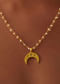 Gold Necklace With Crescent Pendant And Pearl Chain