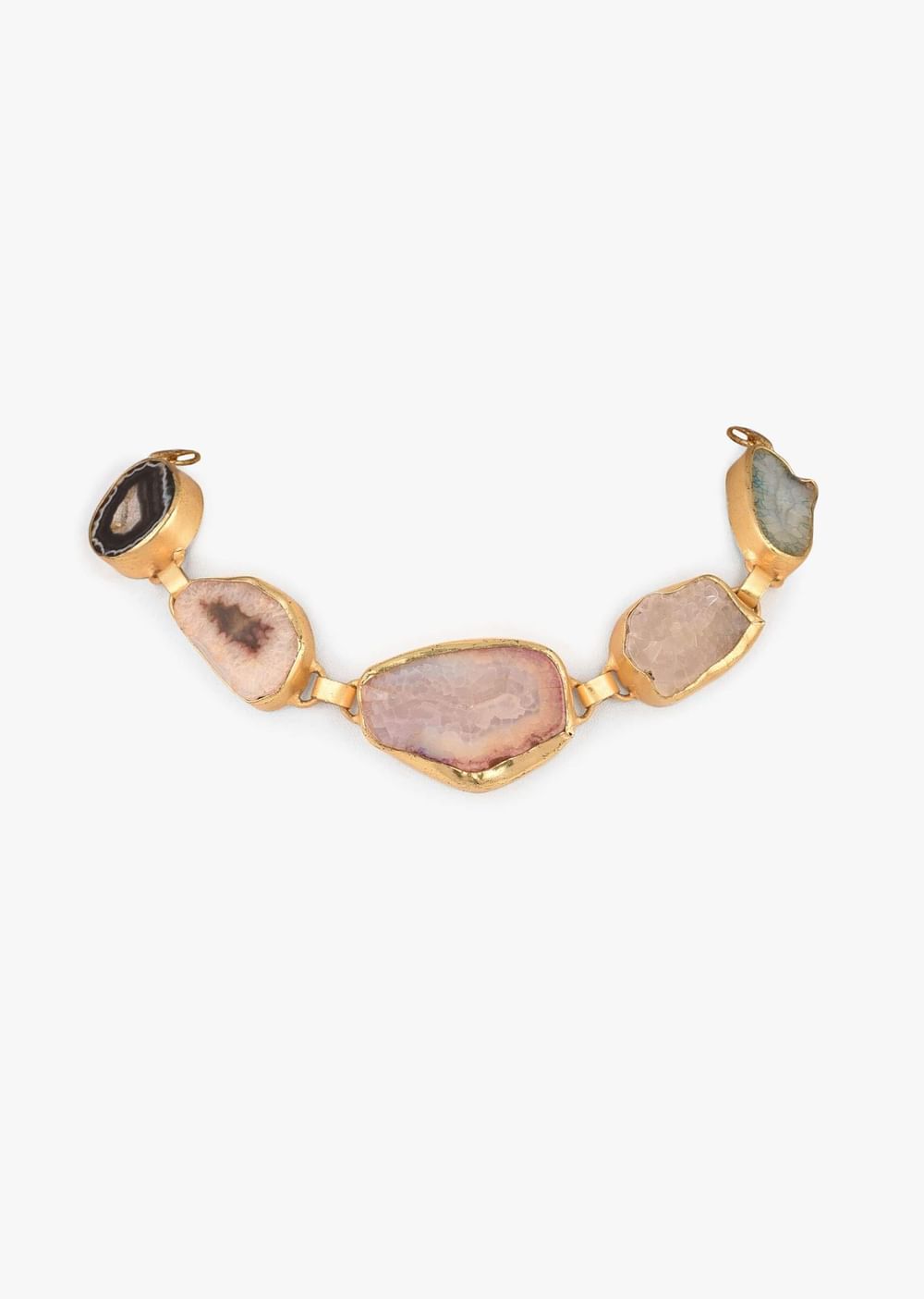 Gold Plated Necklace With Multi Colored Semi Precious Uncut Stones