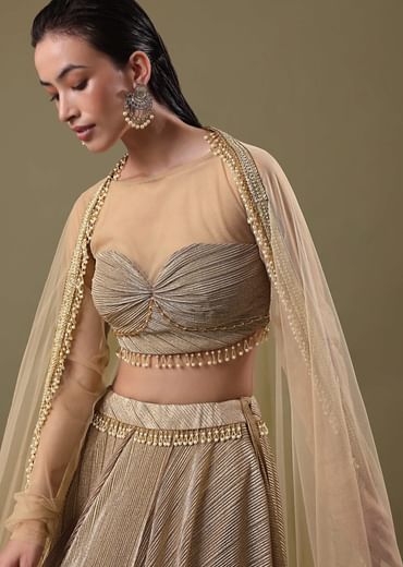Gold Pre Pleated Lehenga With Dupatta