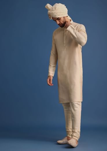 Gold Raw Silk Sherwani Suit With Hand Work
