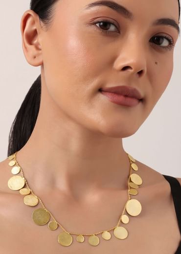 Gold Short Necklace With Coin Shaped Cutouts