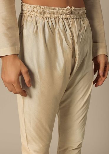 Gold Silk Sherwani Set With Embroidered Detail