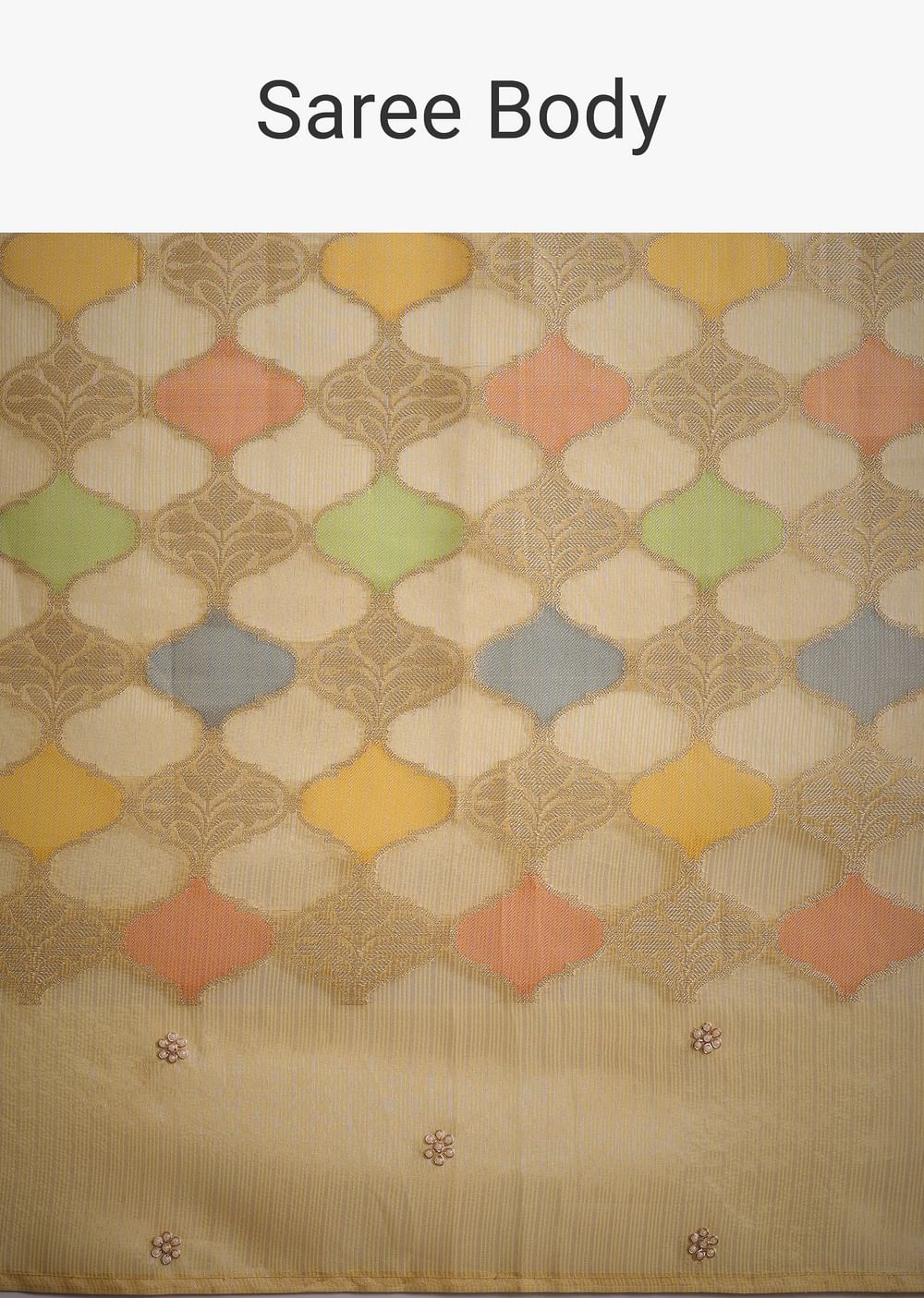 Gold Tissue Chanderi Rangkart Saree with Zardosi Work