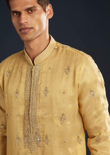 Gold Tissue Kurta Set With Sequin Embroidery