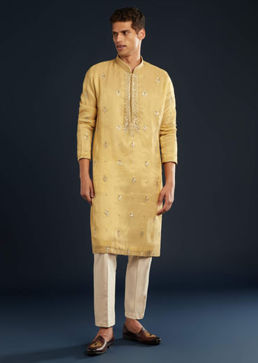 Gold Tissue Kurta Set With Sequin Embroidery