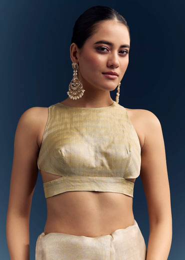Gold Tissue Organza Saree With Zari And Resham Embroidery