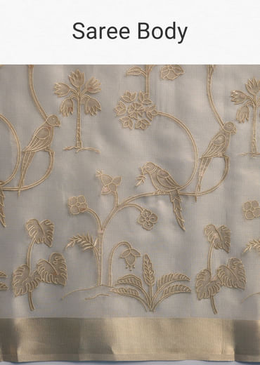 Gold Tissue Organza Saree With Zari And Resham Work