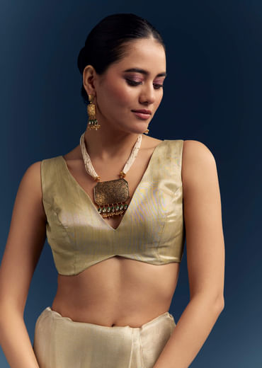 Gold Tissue Organza Saree With Zari And Resham Work
