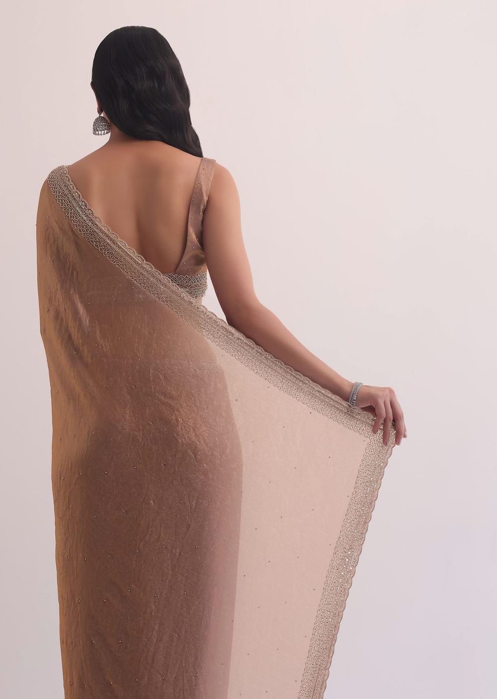 Gold Tissue Silk Saree With Cutdana Embroidery