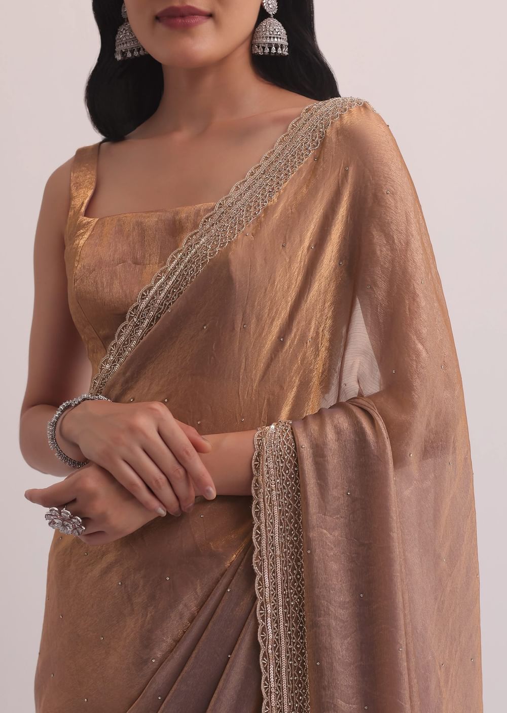 Gold Tissue Silk Saree With Cutdana Embroidery