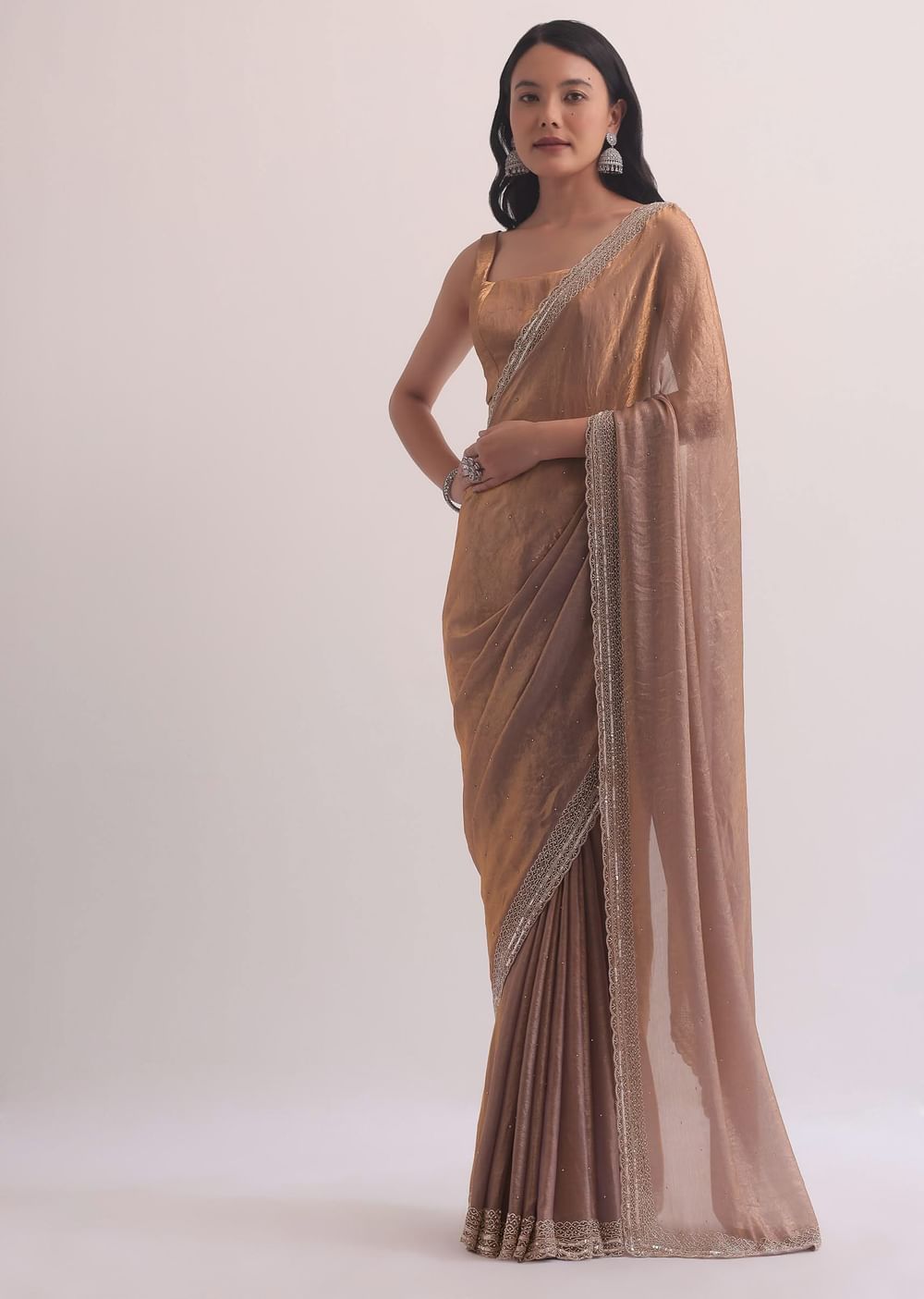 Gold Tissue Silk Saree With Cutdana Embroidery