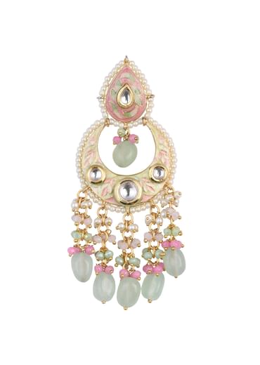 Gold Tone Kundan Chandbalis With Multi Bead Danglings