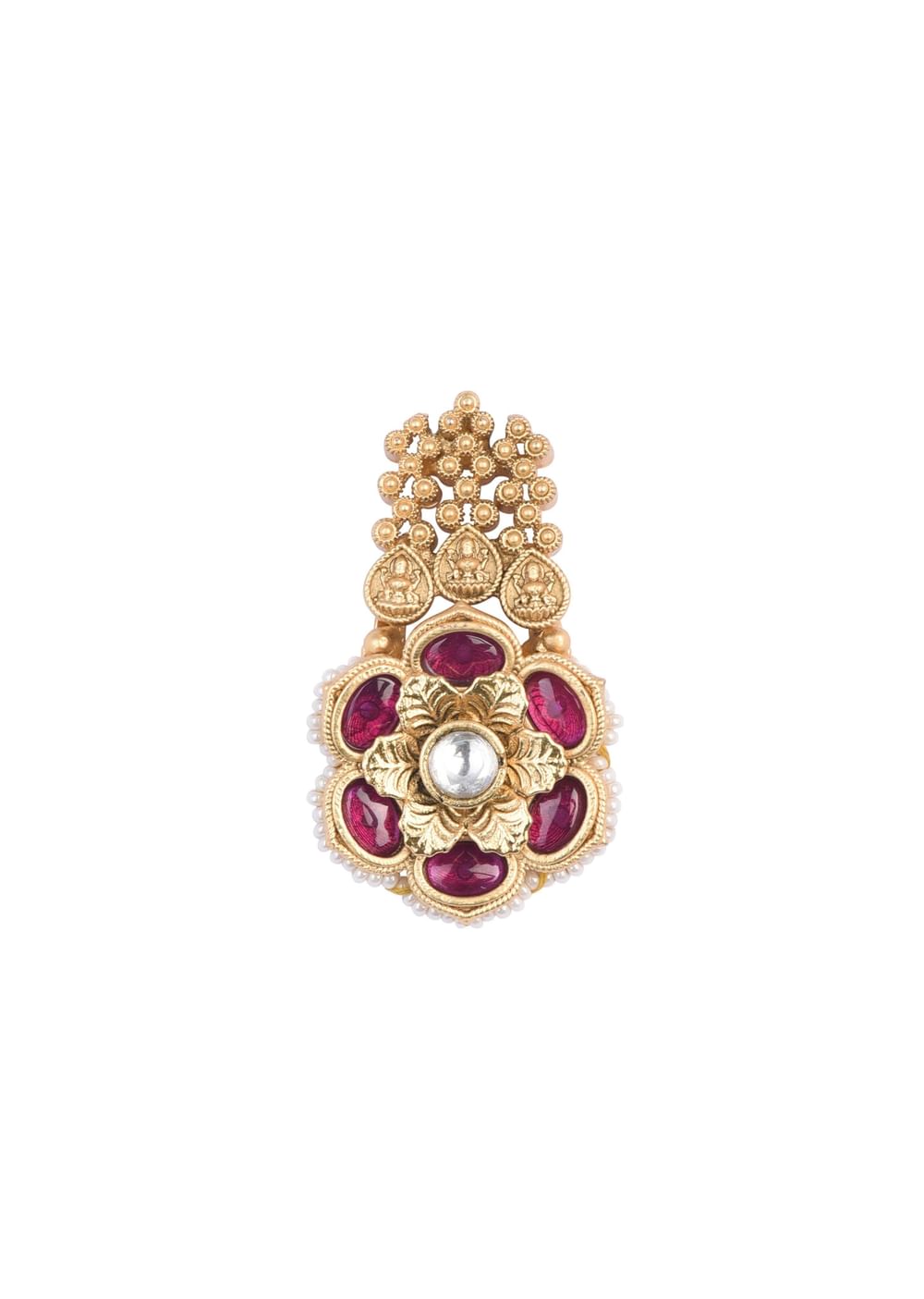 Gold Tone Pendant Drop Temple Choker Set With Meenakari Detail