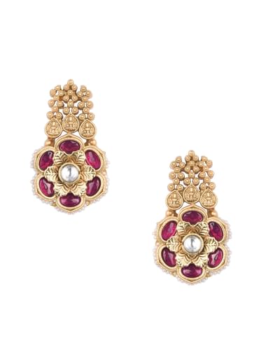 Gold Tone Pendant Drop Temple Choker Set With Meenakari Detail