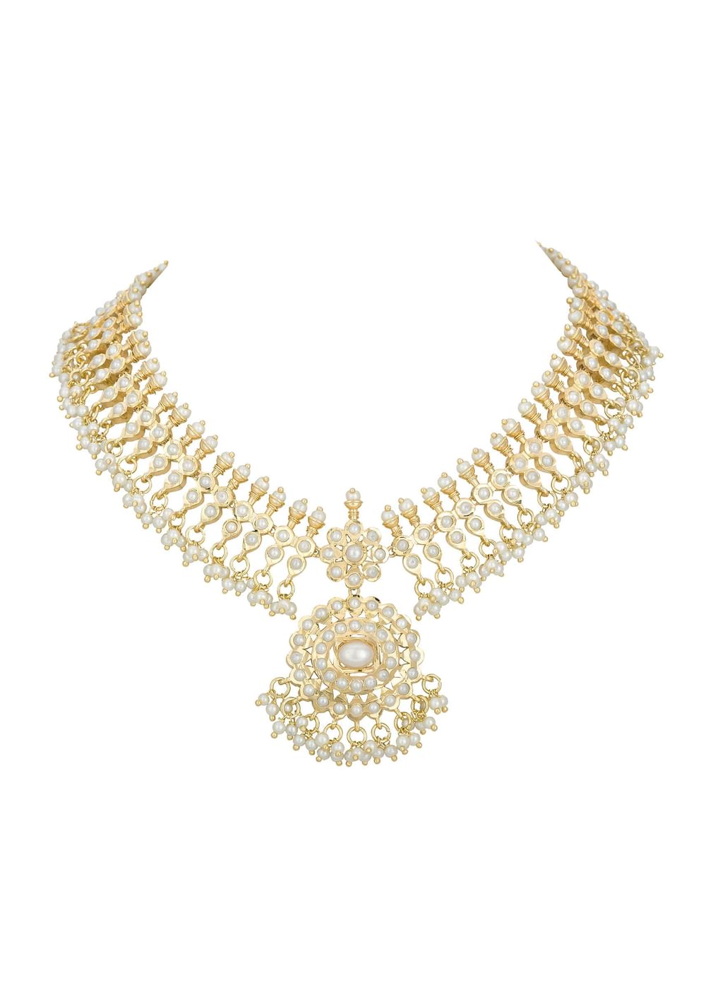 Gold Tone Pendant Kundan Necklace Set With Beads