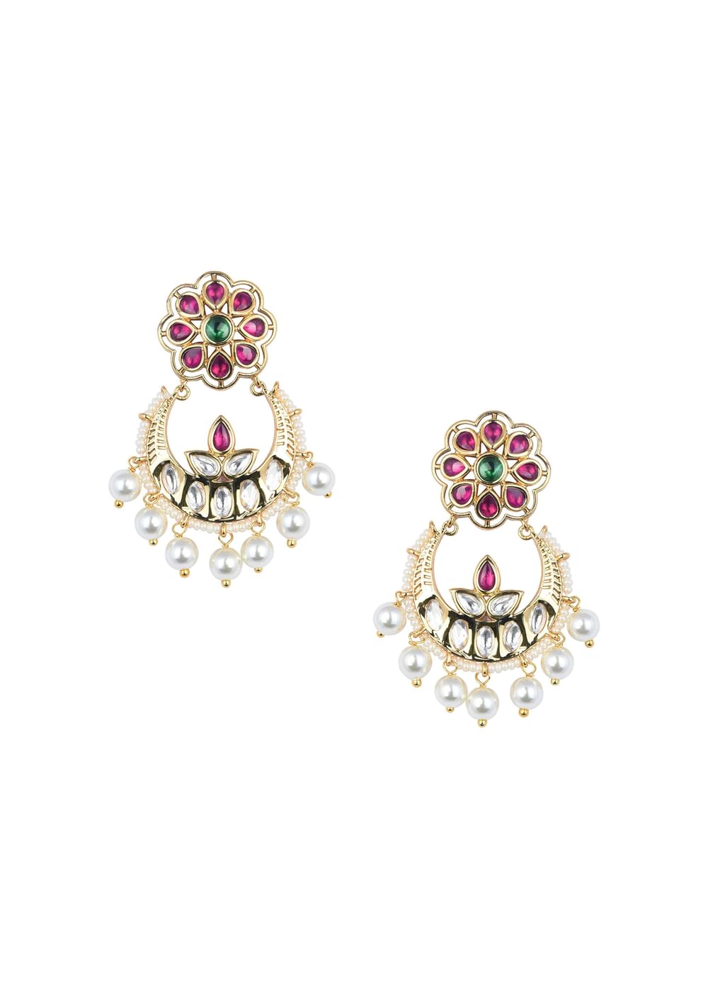 Gold Tone Temple Choker With Chandbali Earrings And Meenakari Detail